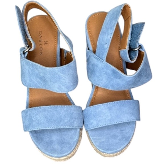 Nordstrom Caslon Jillian Lea Cinderella Blue Wedge Sandal Size 4.5 - Picture 2 of 8